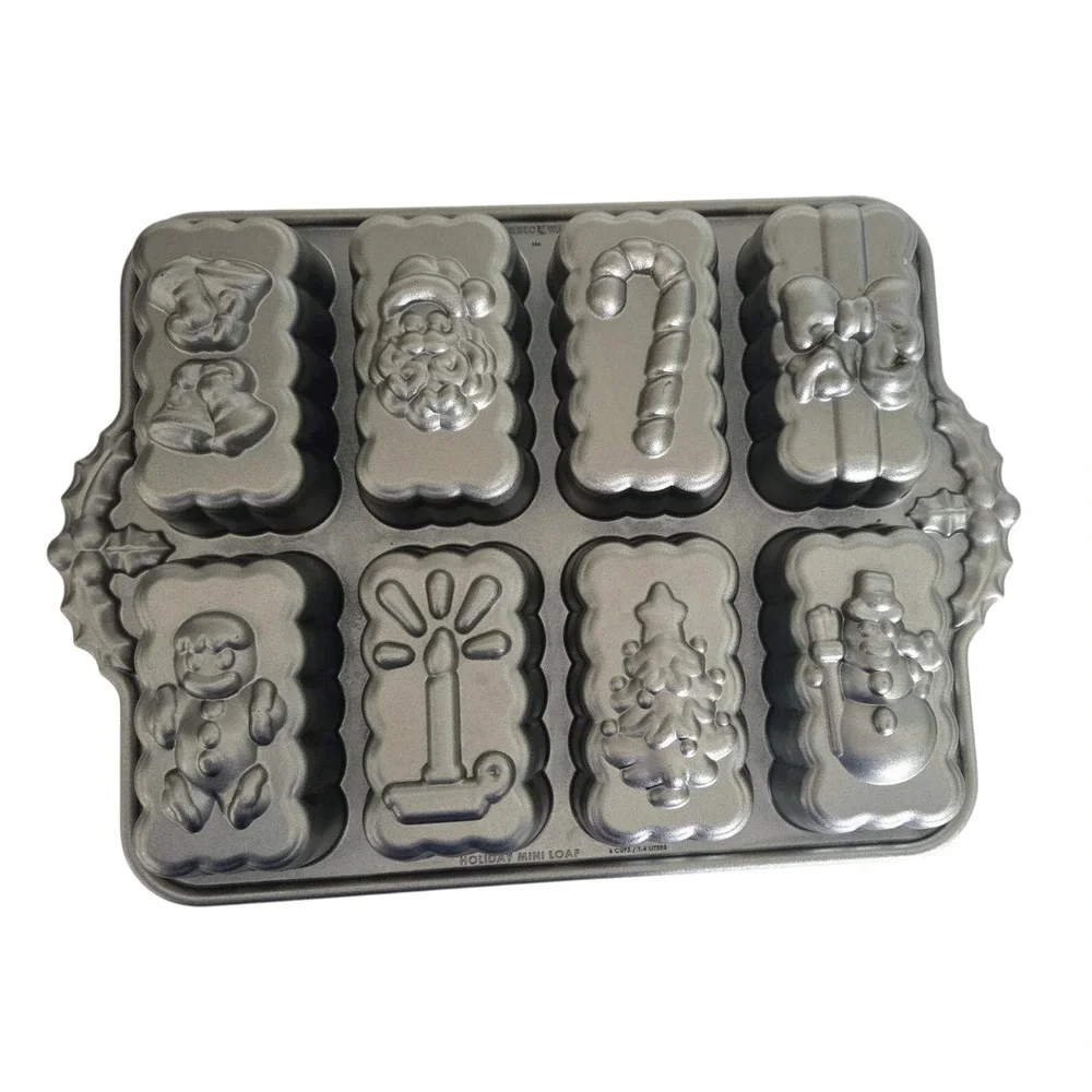Nordic Ware Christmas Mini Bread Loaf Pan 8 Holiday‎ Designs 6 Cups